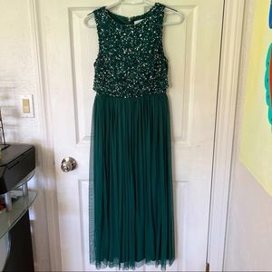 Maya Deluxe Petite Green Sequin Tulle Dress